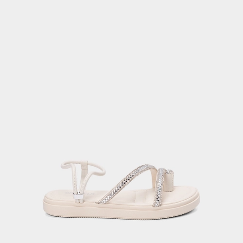 Sandália Feminina Gabriela Flatform Tiras Strass Off White