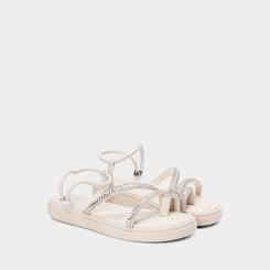 Sandália Feminina Gabriela Flatform Tiras Strass Off White