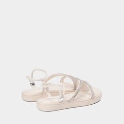 Sandália Feminina Gabriela Flatform Tiras Strass Off White