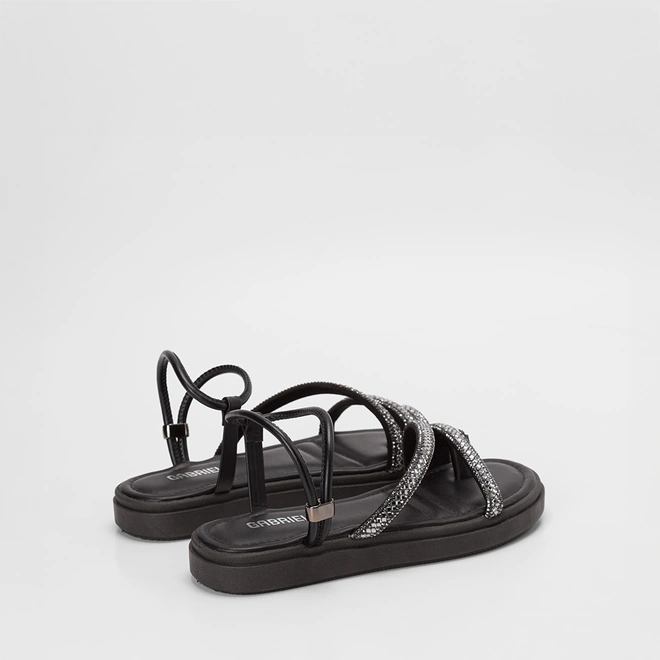 Sandália Feminina Gabriela Flatform Tiras Strass Preto