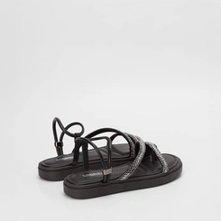 Sandália Feminina Gabriela Flatform Tiras Strass Preto