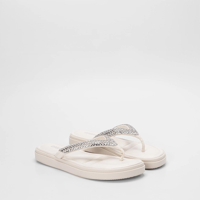 Tamanco Feminino Gabriela Flatform Tiras Strass Off White