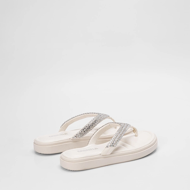 Tamanco Feminino Gabriela Flatform Tiras Strass Off White