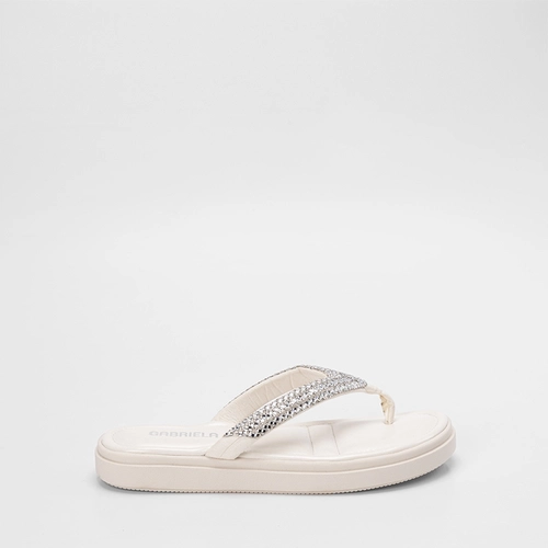Tamanco Feminino Gabriela Flatform Tiras Strass Off White
