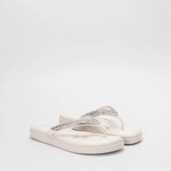 Tamanco Feminino Gabriela Flatform Tiras Strass Off White