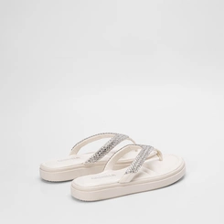 Tamanco Feminino Gabriela Flatform Tiras Strass Off White