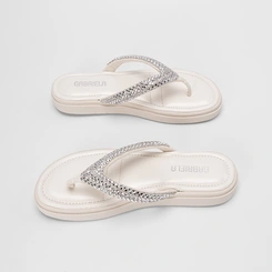 Tamanco Feminino Gabriela Flatform Tiras Strass Off White