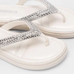Tamanco Feminino Gabriela Flatform Tiras Strass Off White