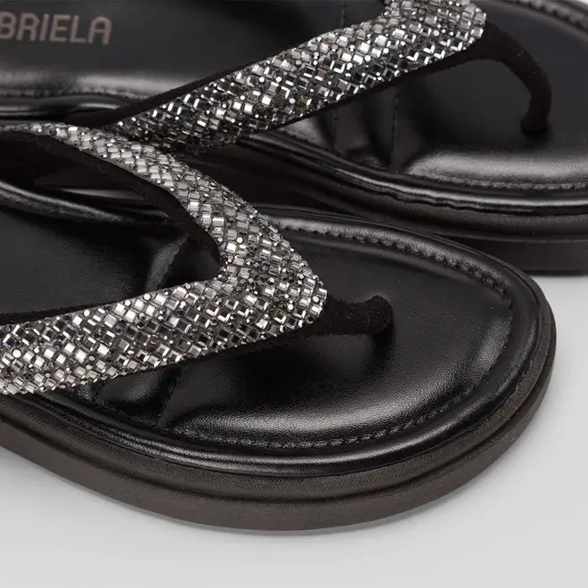Tamanco Feminino Gabriela Flatform Tiras Strass Preto