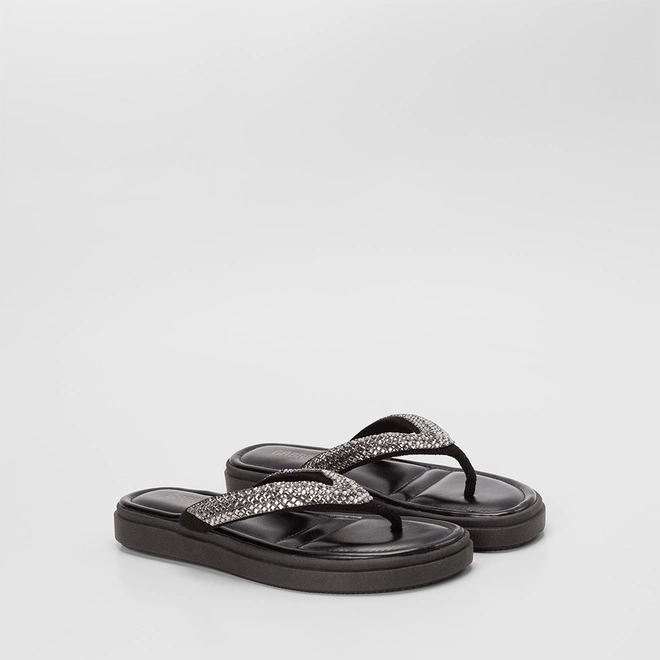 Tamanco Feminino Gabriela Flatform Tiras Strass Preto