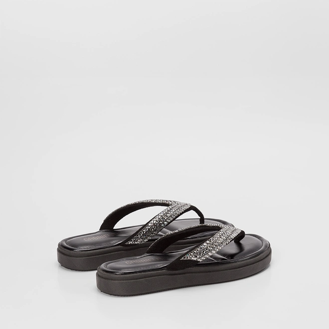 Tamanco Feminino Gabriela Flatform Tiras Strass Preto