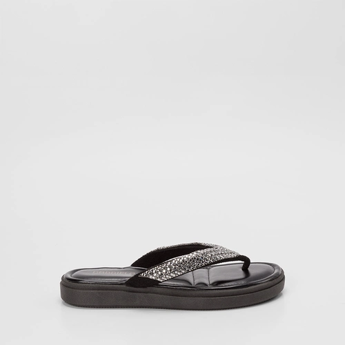 Tamanco Feminino Gabriela Flatform Tiras Strass Preto