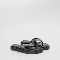 Tamanco Feminino Gabriela Flatform Tiras Strass Preto