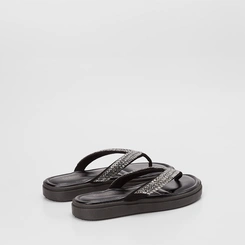 Tamanco Feminino Gabriela Flatform Tiras Strass Preto