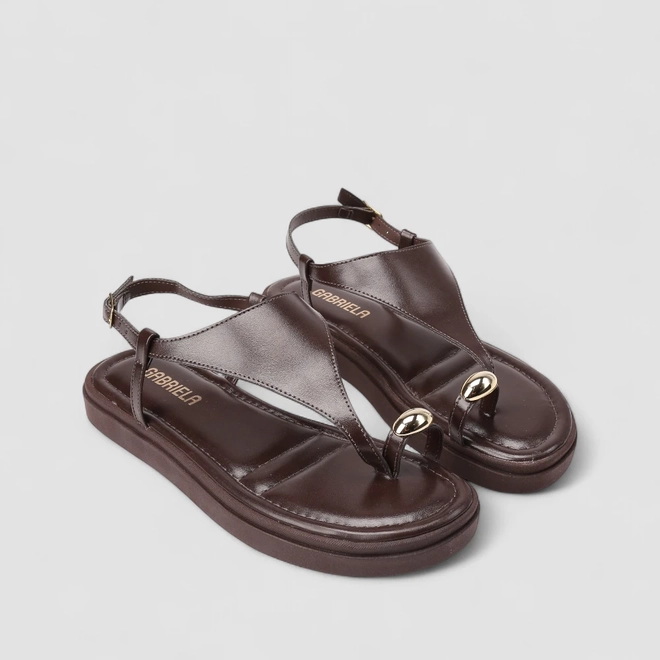 Sandália Feminina Gabriela Flatform Detalhe Bold Marrom