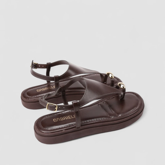 Sandália Feminina Gabriela Flatform Detalhe Bold Marrom