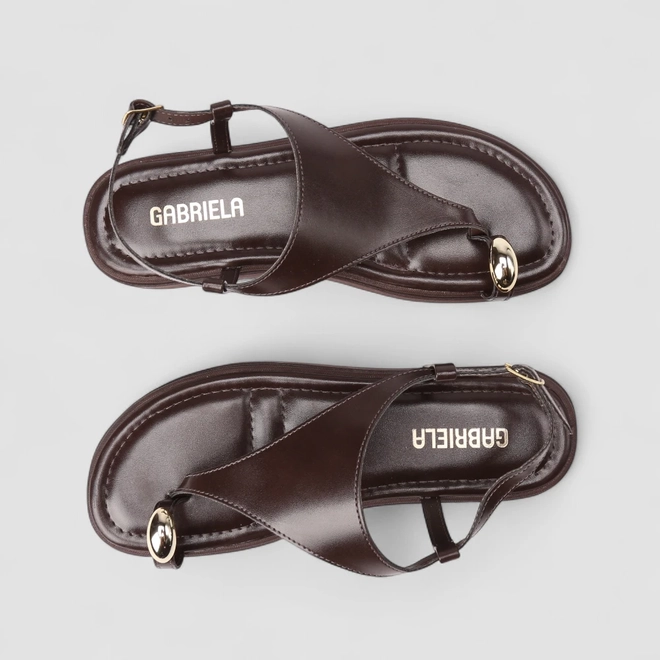 Sandália Feminina Gabriela Flatform Detalhe Bold Marrom