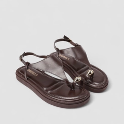 Sandália Feminina Gabriela Flatform Detalhe Bold Marrom