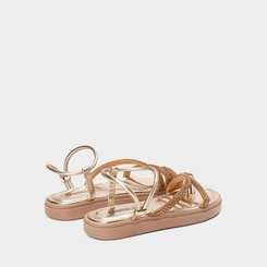 Sandália Feminina Gabriela Flatform Tiras Strass Metalizado Ouro