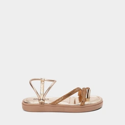 Sandália Feminina Gabriela Flatform Tiras Strass Metalizado Ouro