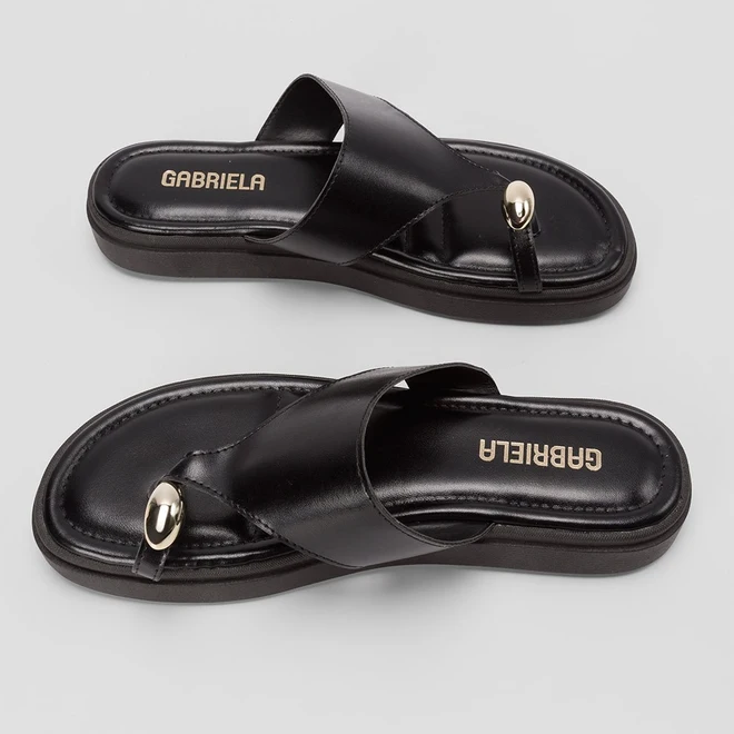 Tamanco Feminino Gabriela Flatform Detalhe Bold Preto