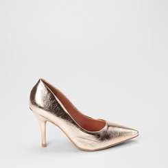Scarpin Feminino Gabriela Salto Fino Espuma Amortecedora Metalizado Ouro