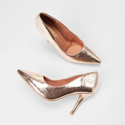Scarpin Feminino Gabriela Salto Fino Espuma Amortecedora Metalizado Ouro