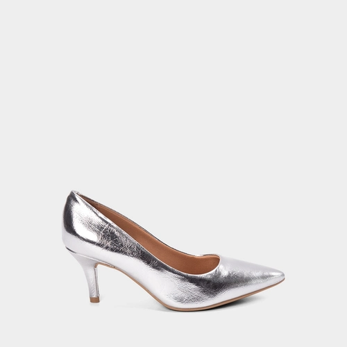Scarpin Feminino Gabriela Salto Médio Fino Metalizado Prata