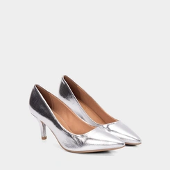Scarpin Feminino Gabriela Salto Médio Fino Metalizado Prata
