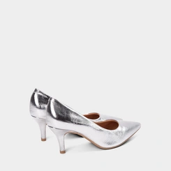 Scarpin Feminino Gabriela Salto Médio Fino Metalizado Prata