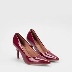 Scarpin Feminino Gabriela Salto Fino Espuma Amortecedora Verniz Vermelho
