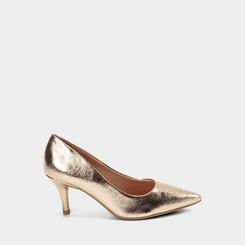 Scarpin Feminino Gabriela Salto Médio Fino Metalizado Ouro