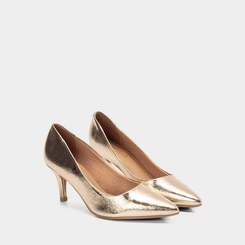 Scarpin Feminino Gabriela Salto Médio Fino Metalizado Ouro