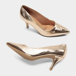 Scarpin Feminino Gabriela Salto Médio Fino Metalizado Ouro