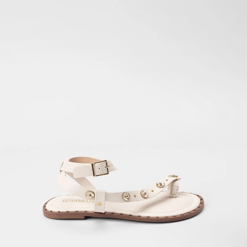 Sandália Rasteira Feminina Gabriela Detalhe Tachas Off White