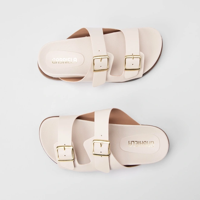 Papete Feminina Gabriela Tira Dupla Fivela Off White