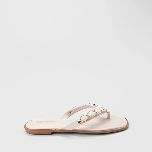 Rasteira Feminina Penélope Detalhe Pedraria Off White