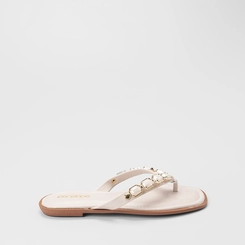 Rasteira Feminina Penélope Detalhe Pedraria Off White
