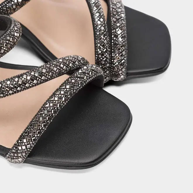 Tamanco Feminino Penélope Salto Geométrico Strass Preto