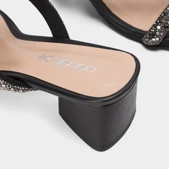 Tamanco Feminino Penélope Salto Geométrico Strass Preto