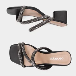 Tamanco Feminino Penélope Salto Geométrico Strass Preto