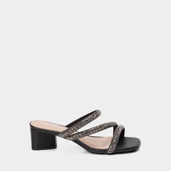 Tamanco Feminino Penélope Salto Geométrico Strass Preto