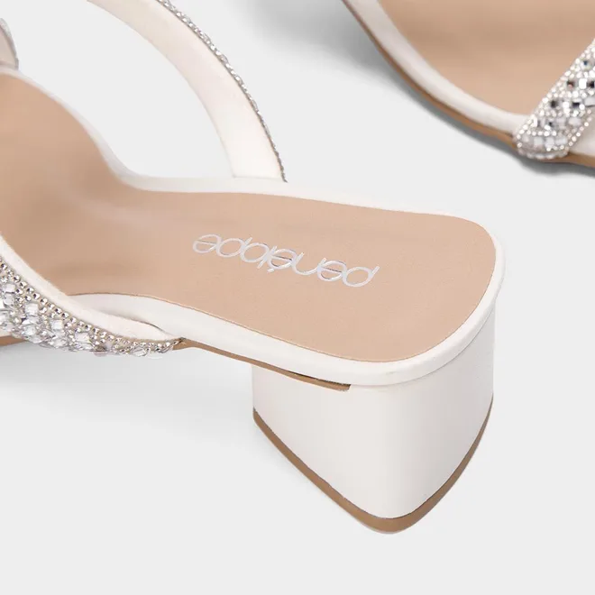 Tamanco Feminino Penélope Salto Geométrico Strass Off White