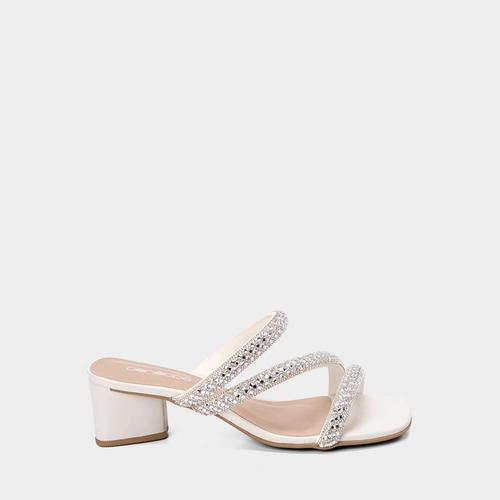 Tamanco Feminino Penélope Salto Médio Geométrico Strass Off White
