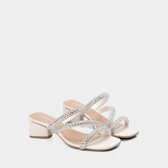 Tamanco Feminino Penélope Salto Geométrico Strass Off White