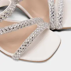 Tamanco Feminino Penélope Salto Geométrico Strass Off White
