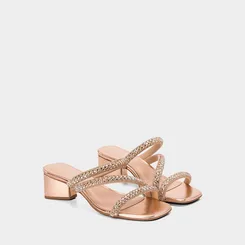Tamanco Feminino Penélope Salto Geométrico Strass Ouro Rose