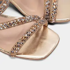 Tamanco Feminino Penélope Salto Geométrico Strass Ouro