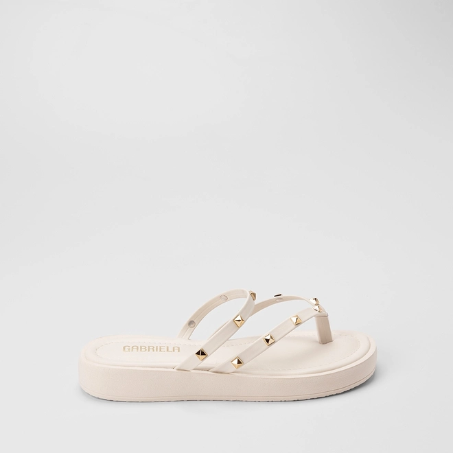Tamanco Feminino Gabriela Flatform Detalhe Tachas Off White