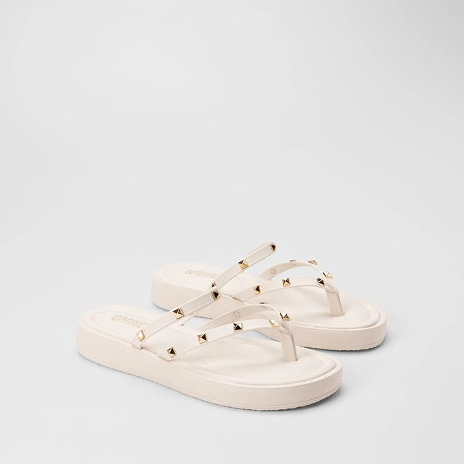 Tamanco Feminino Gabriela Flatform Detalhe Tachas Off White